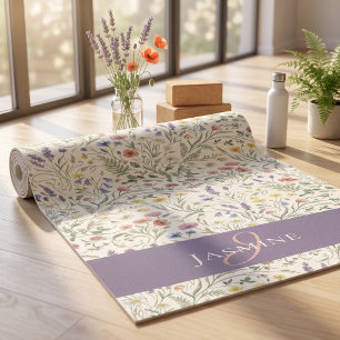 Wildflower Monogram Name Purple Watercolor Yoga Mat