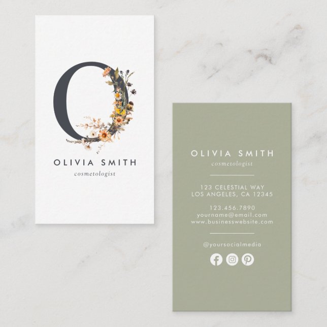 Wildflower Monogram O Business Card (Front/Back)
