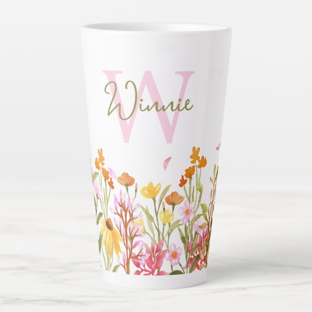 Wildflower Monogram Tall Latte Mug (Front)