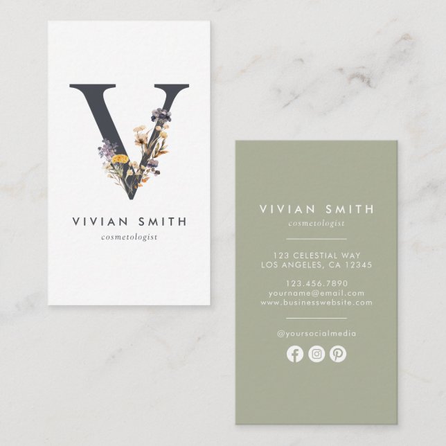 Wildflower Monogram V Business Card (Front/Back)