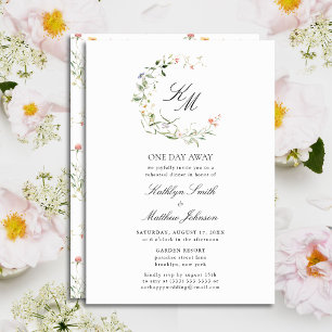 Wildflower Monogram Wreath Modern One Day Away Invitation