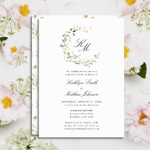 Wildflower Monogram Wreath Modern Rehearsal Dinner Invitation