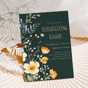 Wildflower Moody Thanksgiving Friendsgiving Dinner Invitation