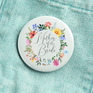 Wildflower Mother of the Bride Script Wedding  3 Cm Round Badge