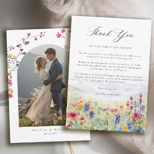 Wildflower Mountain Arch Photo Elegant Wedding Thank You Card