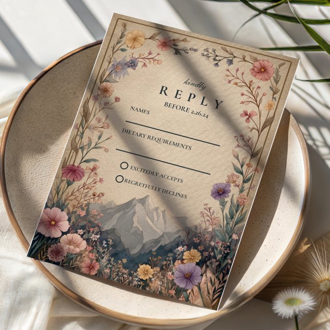Wildflower Mountain Botanical Wedding RSVP Card (Creator Uploaded)