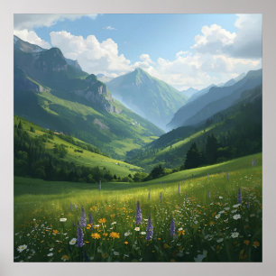 Wildflower Mountain Escape – Vibrant Nature Wall A Poster