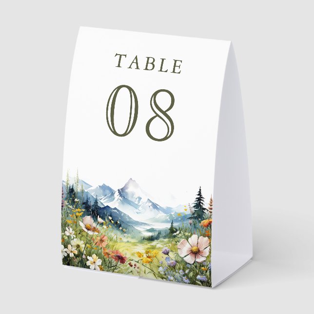 Wildflower Mountain Meadow Wedding Table Number (Front)