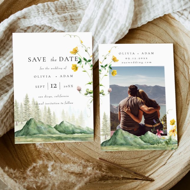 Wildflower Mountain Photo Flat Save The Date Card (Creator Uploaded)