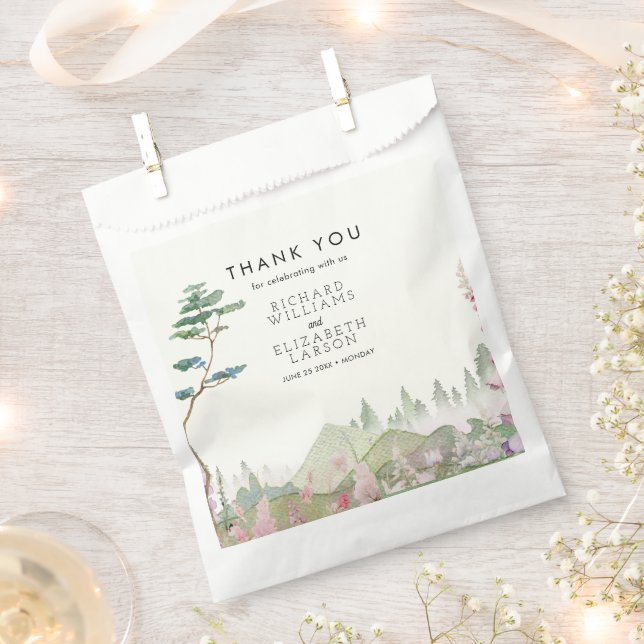 Wildflower Mountain Watercolor Wedding Favour Bag (Clipped)