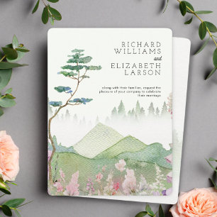 Wildflower Mountain Watercolor Wedding Invitation