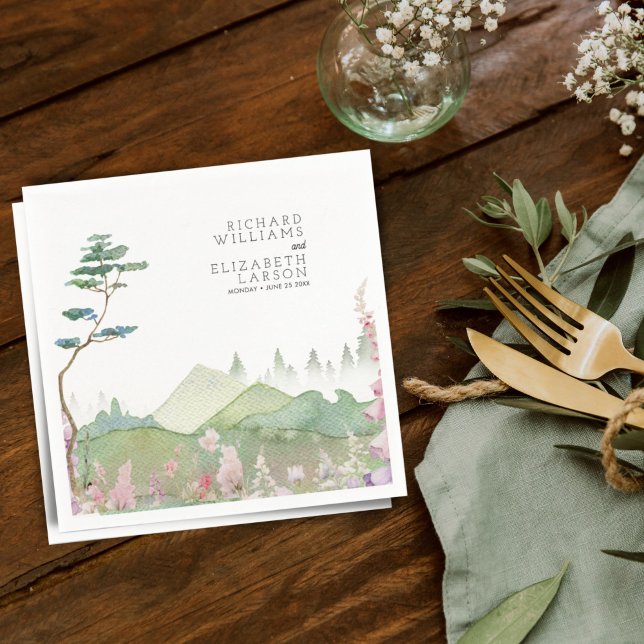 Wildflower Mountain Watercolor Wedding Napkin (Creator Uploaded)