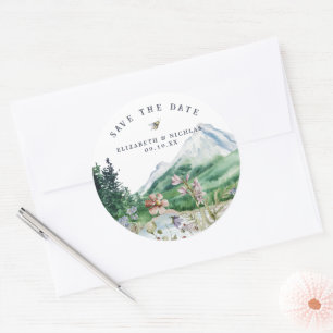 Wildflower Mountain   Wedding Save the Date Classic Round Sticker