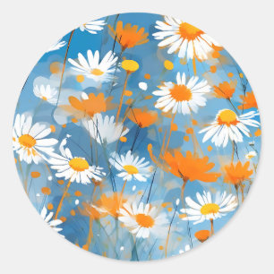 Wildflower Movement in Soft Blue Wash Classic Round Sticker