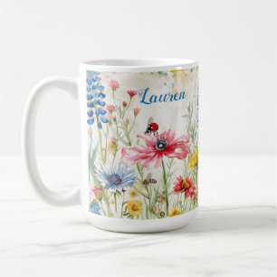 Wildflower Mug Lady Bug and Bee Themed Custom