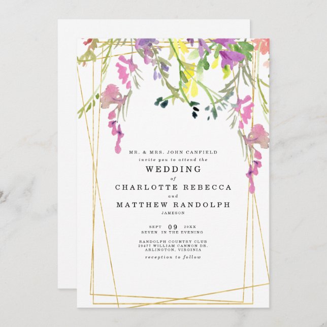 Wildflower Multicolor Floral Parent Wedding Invitation (Front/Back)