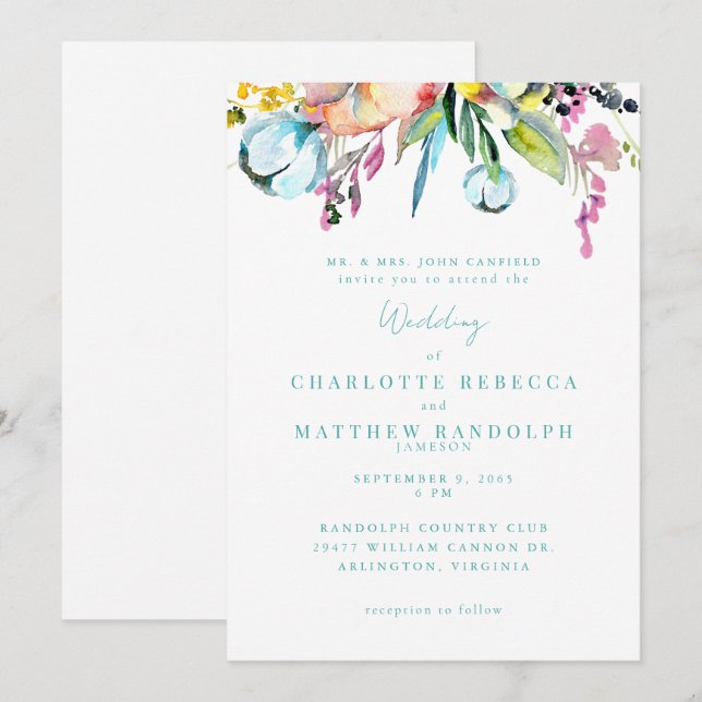 Wildflower Multicolor Floral Wedding Invitation (Front/Back)