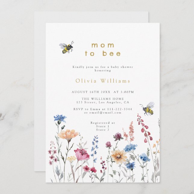 Wildflower Mum To Bee Meadow Baby Shower Invitation (Front/Back)