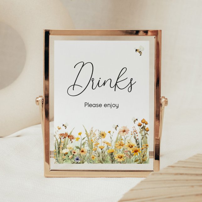Wildflower Mummy to Bee Baby Shower Drinks Poster (Mommy to Bee Wildflower Baby Shower Drinks Sign)
