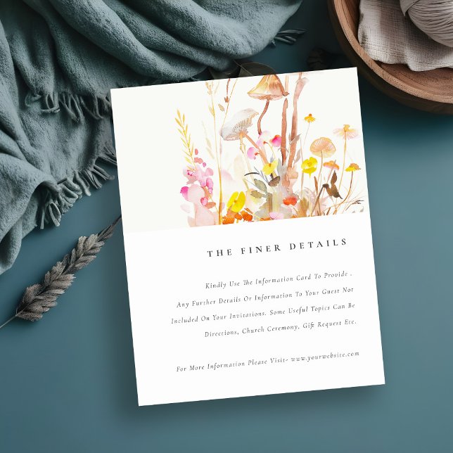 Wildflower Mushroom Fall Botanical Wedding Detail Enclosure Card (Creator Uploaded)