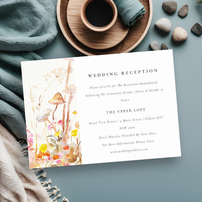 Wildflower Mushroom Fall Leafy Wedding Reception Enclosure Card (Creator Uploaded)