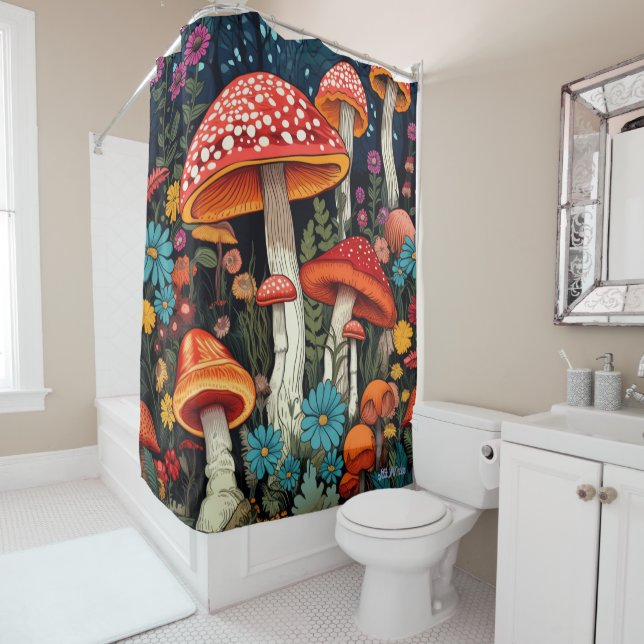 wildflower mushroom Shower Curtain (In Situ)