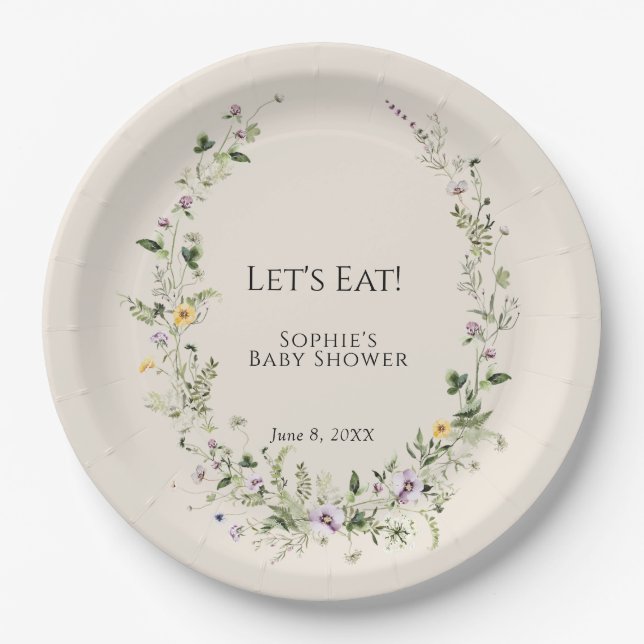 Wildflower Natures Little One In Bloom Baby Shower Paper Plate (Front)