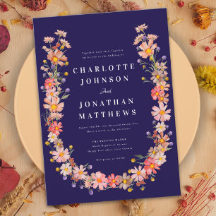 Wildflower Navy Blue Fall Wedding Invitation