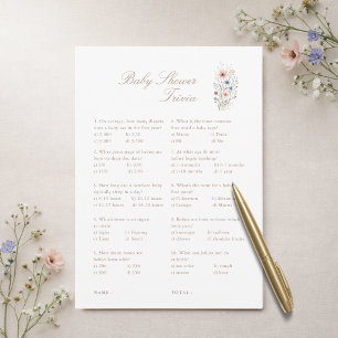 Wildflower Neutral Baby Shower Trivia Game Card