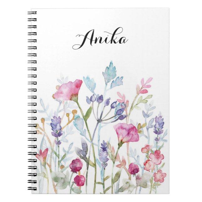 wildflower notebook, custom name notebook (Front)
