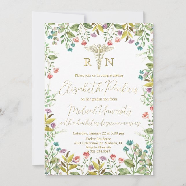 Wildflower Nursing Graduation Party Invitation (Front)
