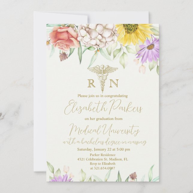 Wildflower Nursing Graduation Party RN  Invitation (Front)