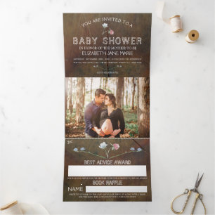 Wildflower Oak Wood, Baby Shower Suite Tri-Fold Invitation