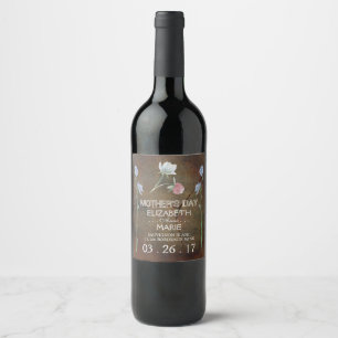 Wildflower Oak Wood Mother's Day Wine Label