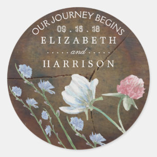 Wildflower Oak Wood Wedding Favour Classic Round Sticker