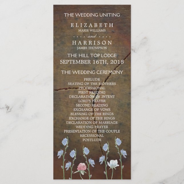 Wildflower Oak Wood Wedding Program (Front)