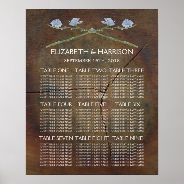 Wildflower Oak Wood Wedding Seating Chart (Front)
