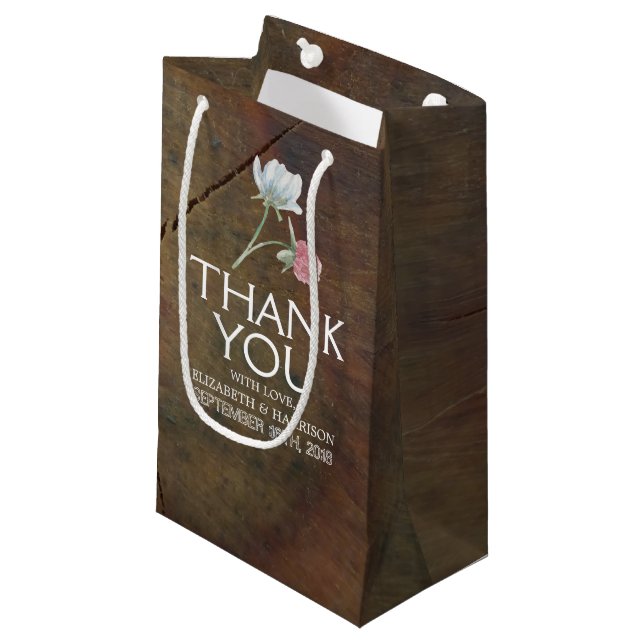 Wildflower Oak Wood Wedding Small Gift Bag (Front Angled)