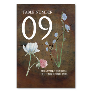 Wildflower Oak Wood Wedding Table No. Table Number