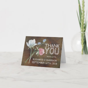 Wildflower Oak Wood Wedding Thank You Card