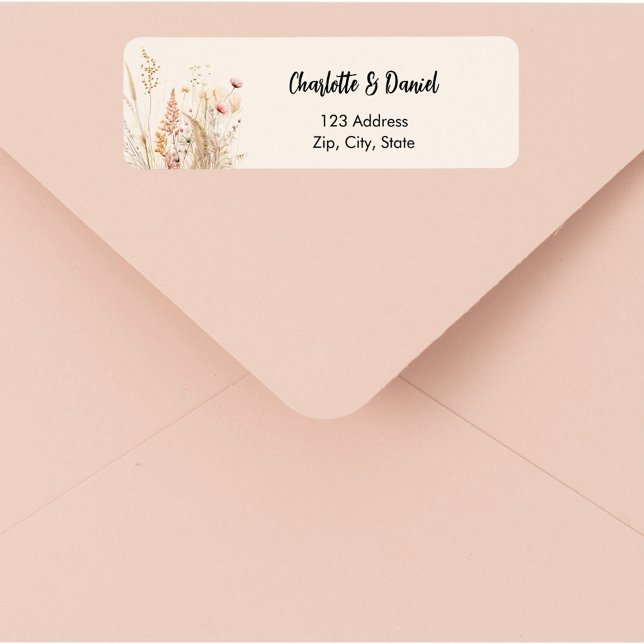 Wildflower off-white pink script return address label (Creator Uploaded)