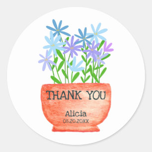 Wildflower On Pot Botanical Birthday Thank You Classic Round Sticker