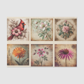 Wildflower on vintage distressed background tissue paper
