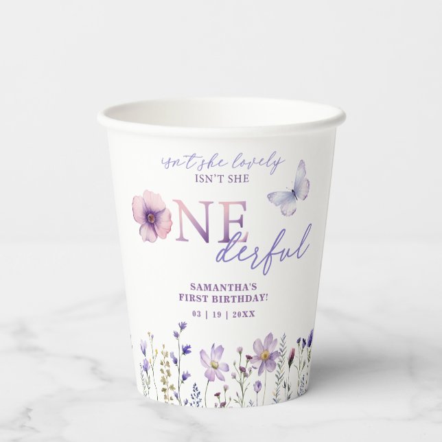 Wildflower Onederful 1st Birthday Paper Cups (Back)