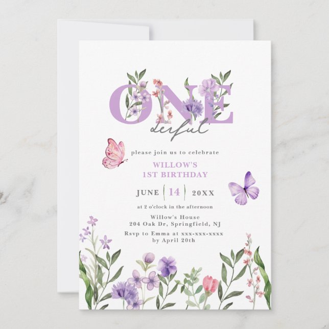 Wildflower Onederful Floral First Birthday Invitation (Front)