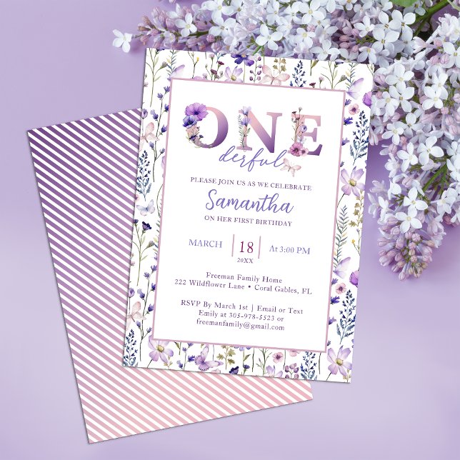 Wildflower ONEderful Girl's 1st Birthday Invite (Wildflower 1st birthday Invite)