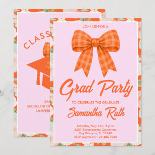 Wildflower Orange Gingham Bow Graduation Party Invitation