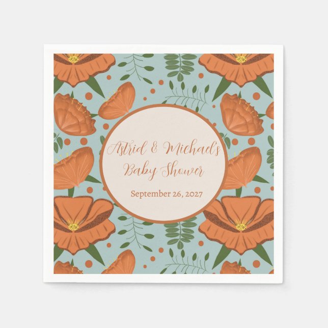 Wildflower Orange Poppy Baby Shower|Spring Garden  Napkin (Front)