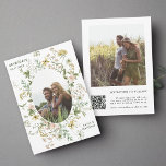 Wildflower Oval Frame 2 Photo Wedding QR Code Save The Date<br><div class="desc">This elegant wedding save the date invitation features beautiful hand-painted watercolor wildflowers in pink,  yellow,  and green as an oval frame with a photo. For more advanced customisation of this design,  please click the BLUE DESIGN TOOL BUTTON above!  Matching items are also available.</div>