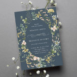 Wildflower Oval Frame Wedding Navy Blue Invitation<br><div class="desc">This elegant wedding invitation features beautiful hand-painted watercolor wildflowers in pink,  yellow,  and green as an oval frame,  perfect for spring,  summer,  or fall weddings. For more advanced customisation of this design,  please click the BLUE DESIGN TOOL BUTTON above!  Matching items are also available.</div>
